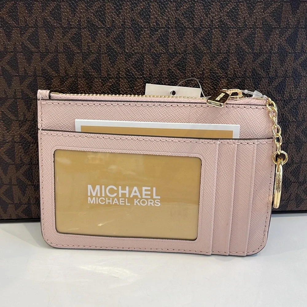 MICHAEL KORS Jet Set Travel Small Saffiano Leather Top Zip Coin Pouch Wth ID NWT
